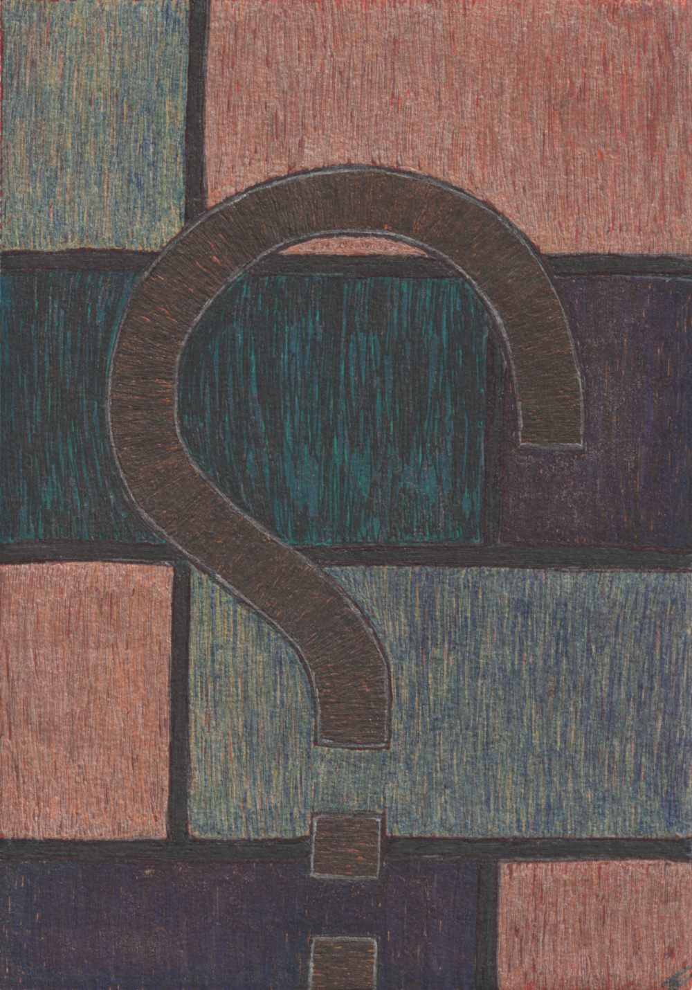 A big question mark on a brick background